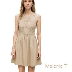 Melonie T Sheer Cream Lace Dress Size 8